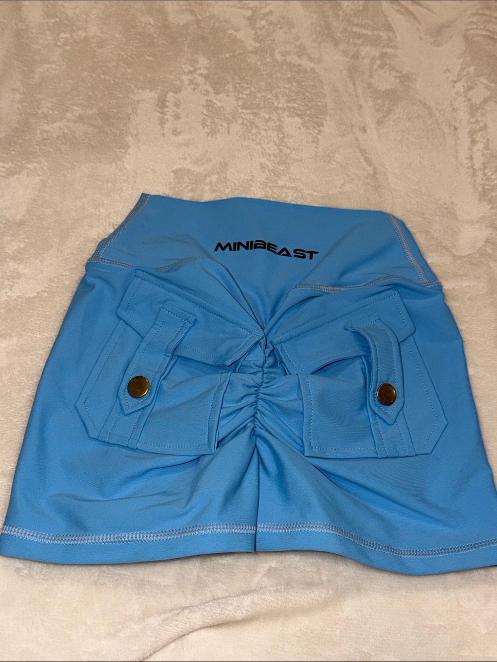 MINIBEAST Women's Sky Blue Ruched Pocket Athletic Shorts